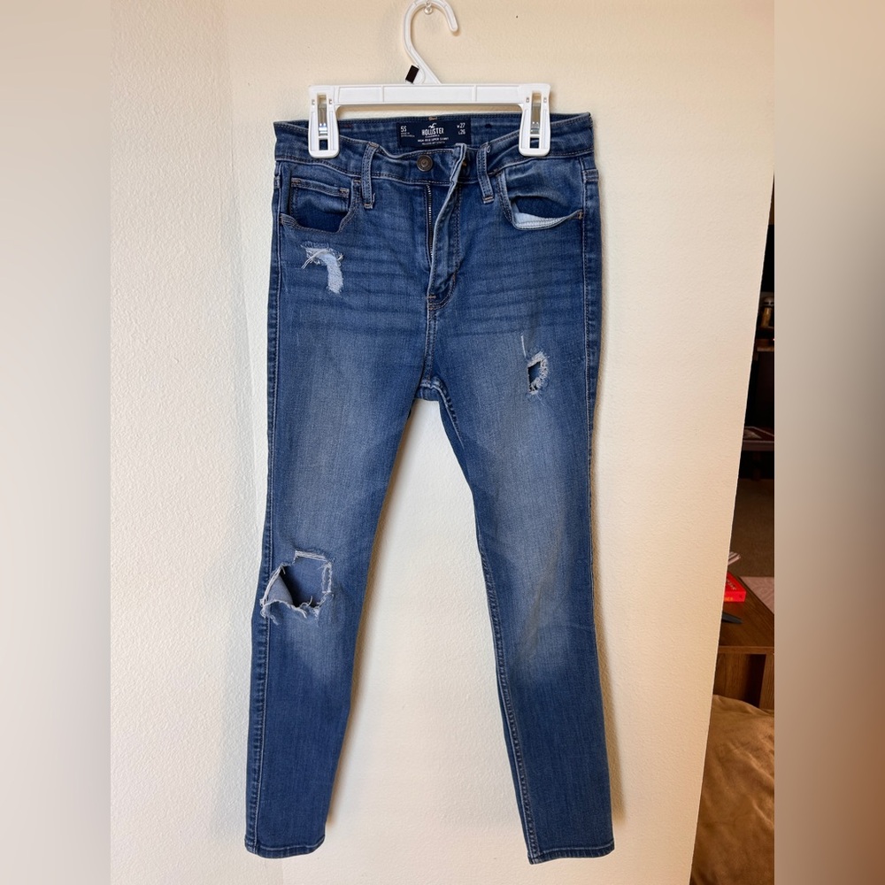 Hollister Women's Ripped Skinny Jeans - Blue